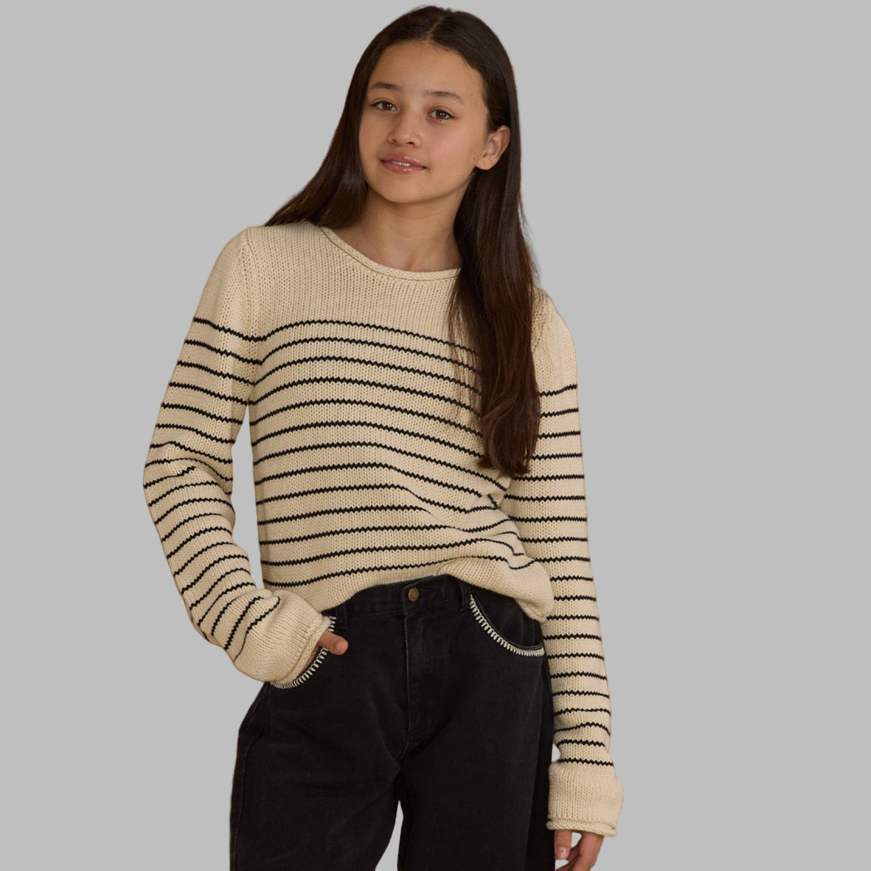 Rylee Cru Cream Black Stripe Sweater