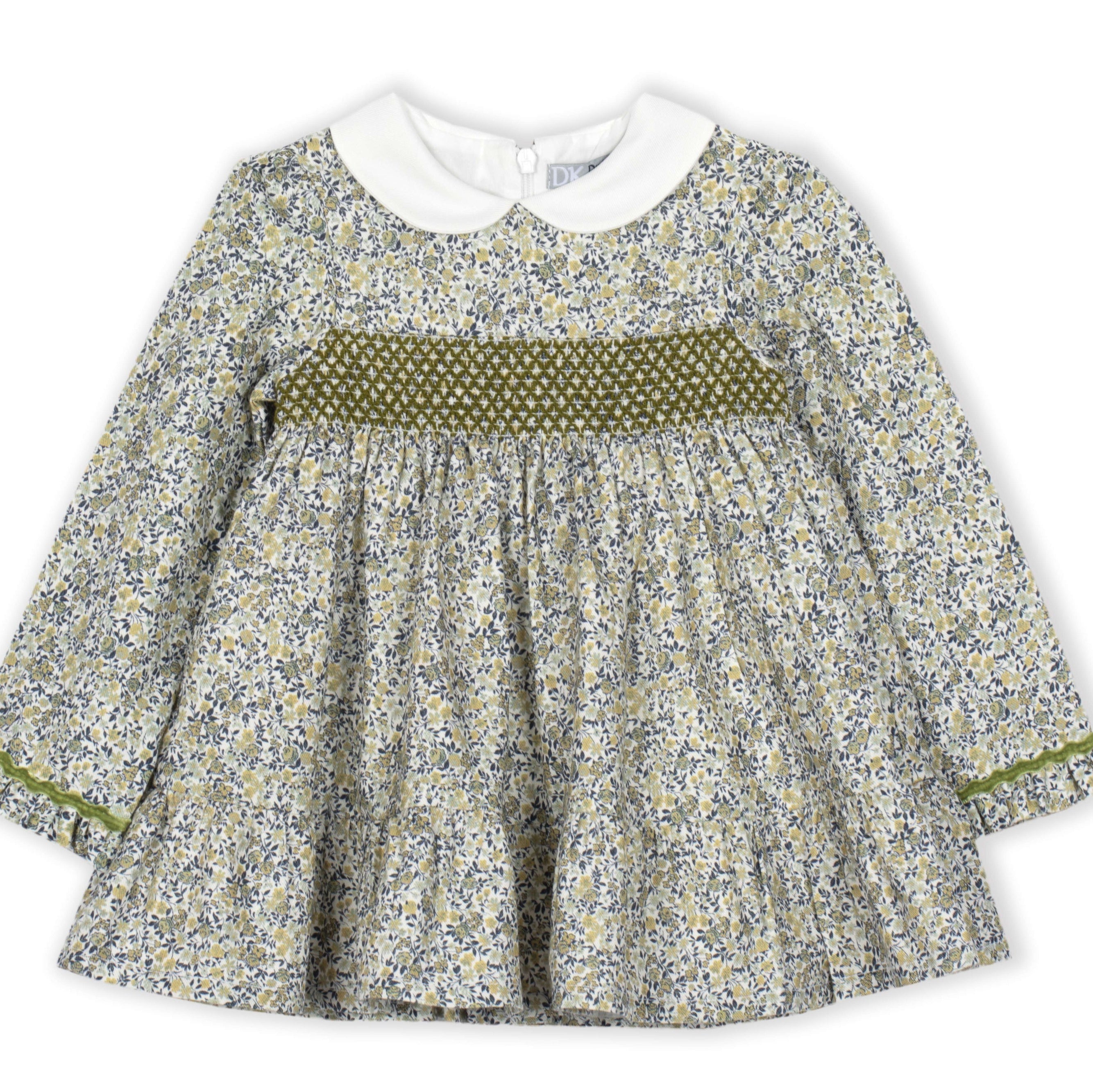 Gold Navy Ditsy Smocked Dress