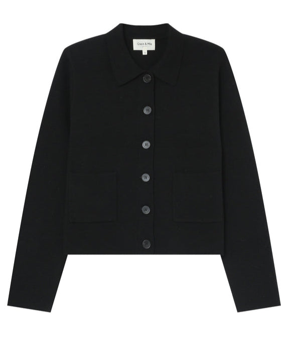 Sailor Black Collared Cardigan