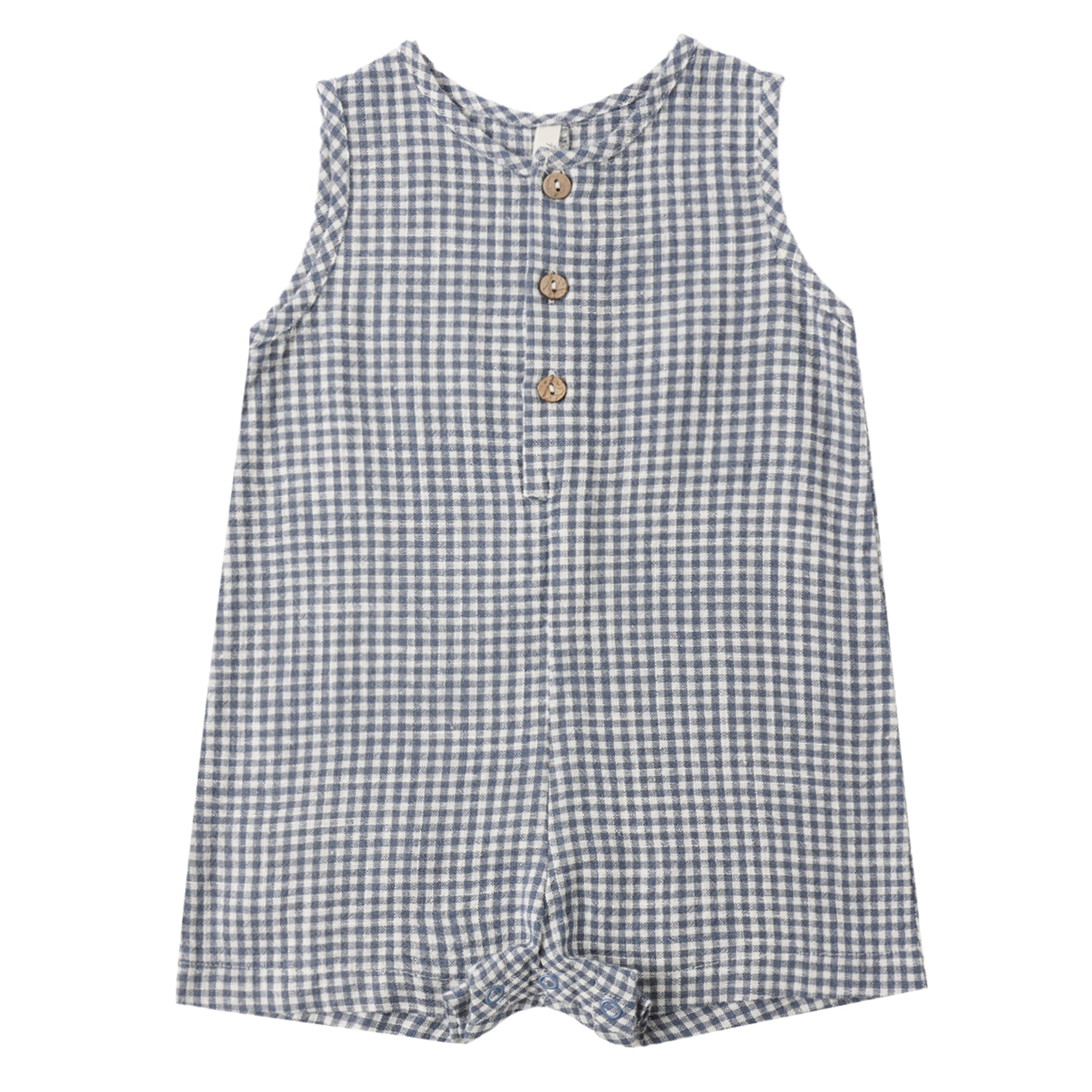 Rylee Cru Navy Linen Check Romper