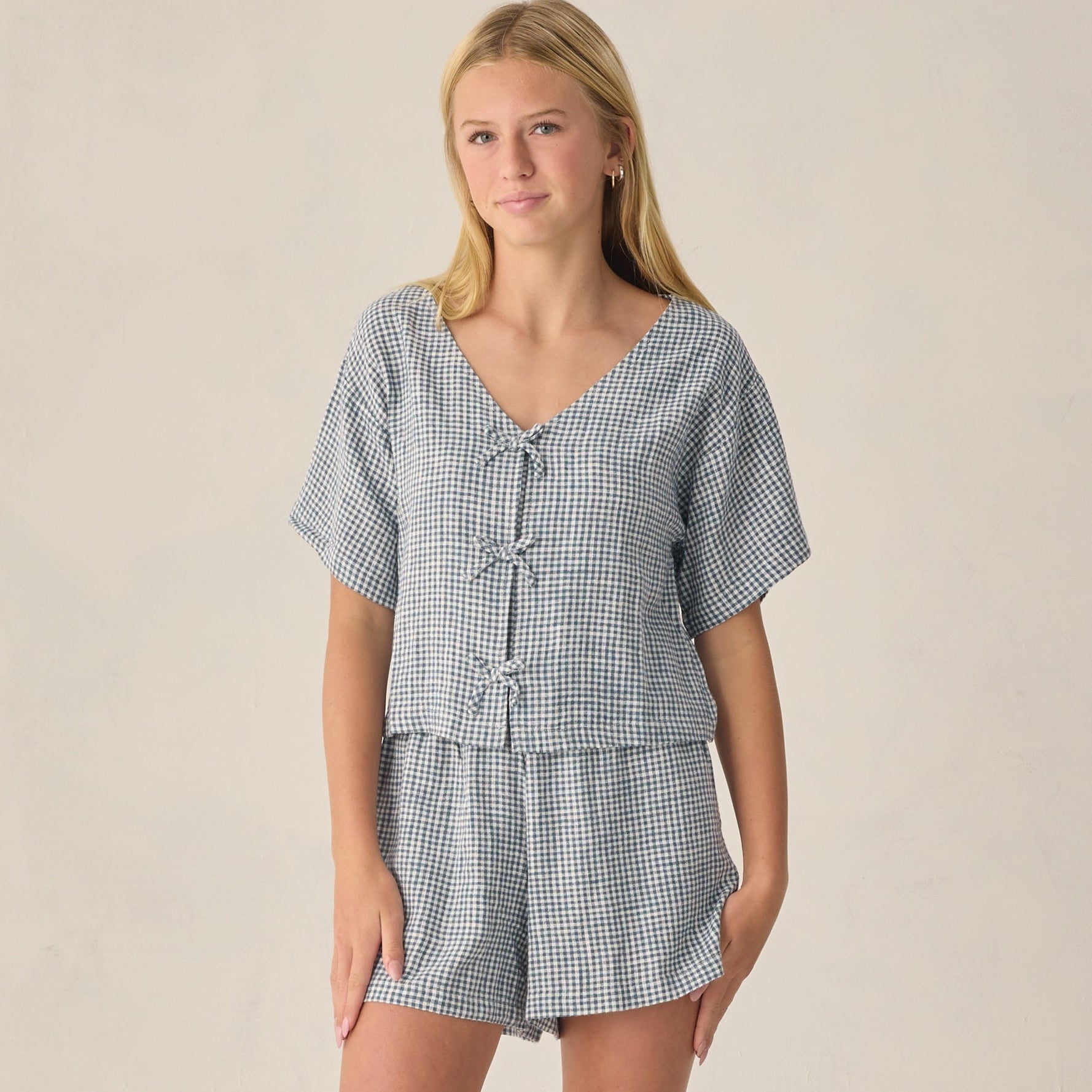 Rylee Cru Navy Gingham Tie Shortset