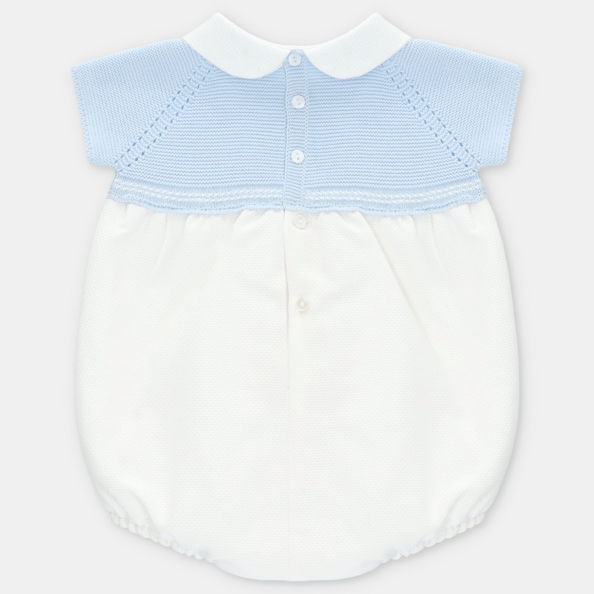 Light Blue Knit with White Pique Romper