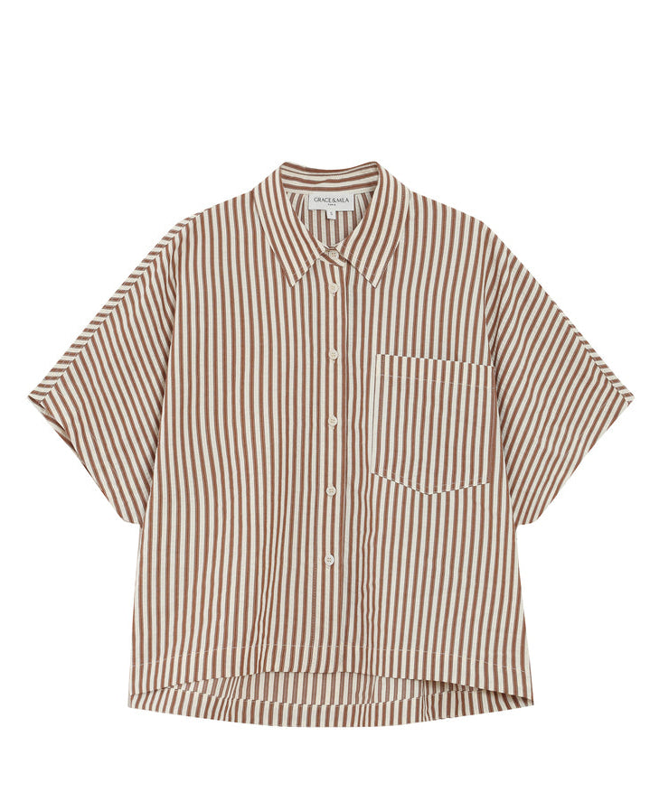 Vercia Brown Seersucker Boxy shirt