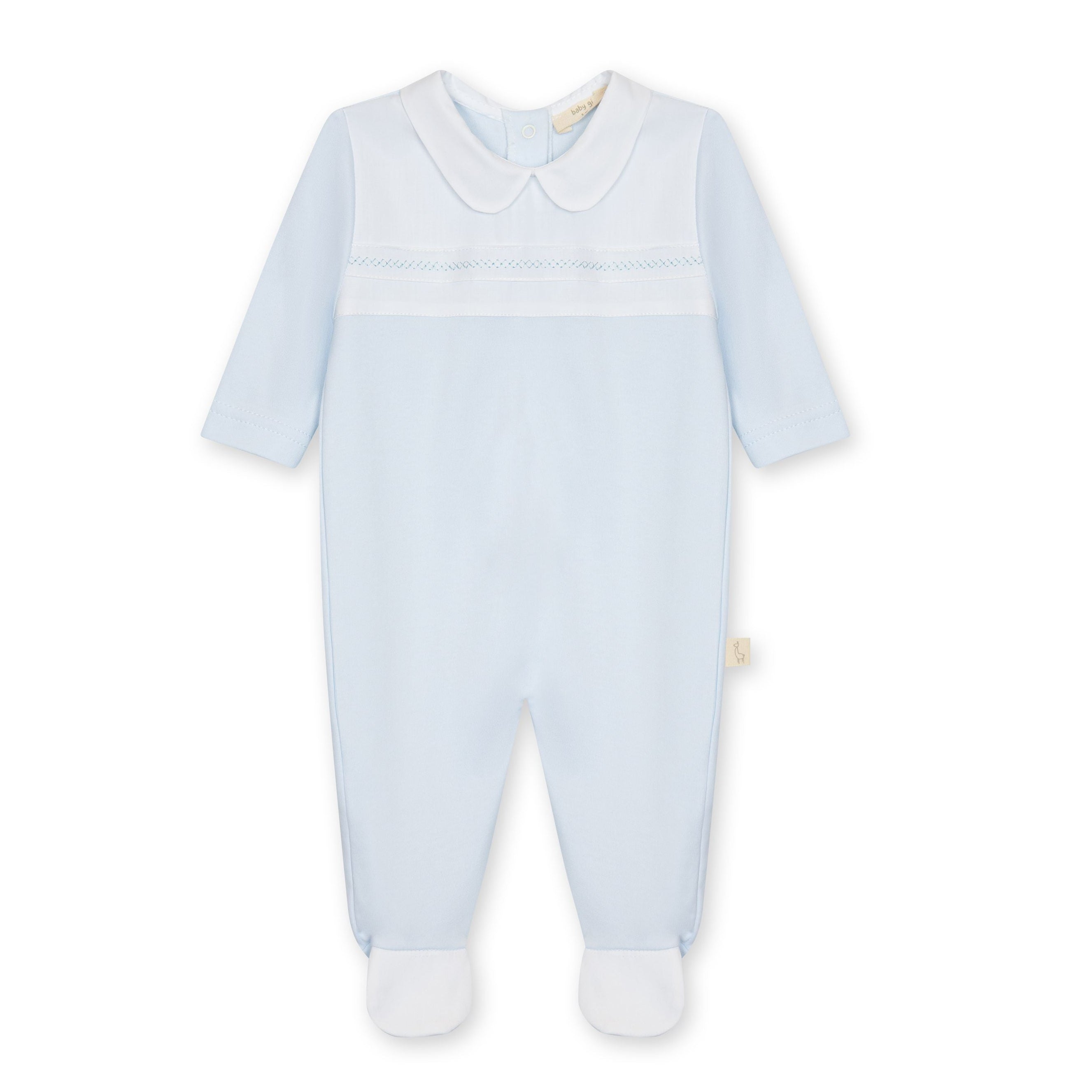 Light Blue Pima Footie with Woven Yoke