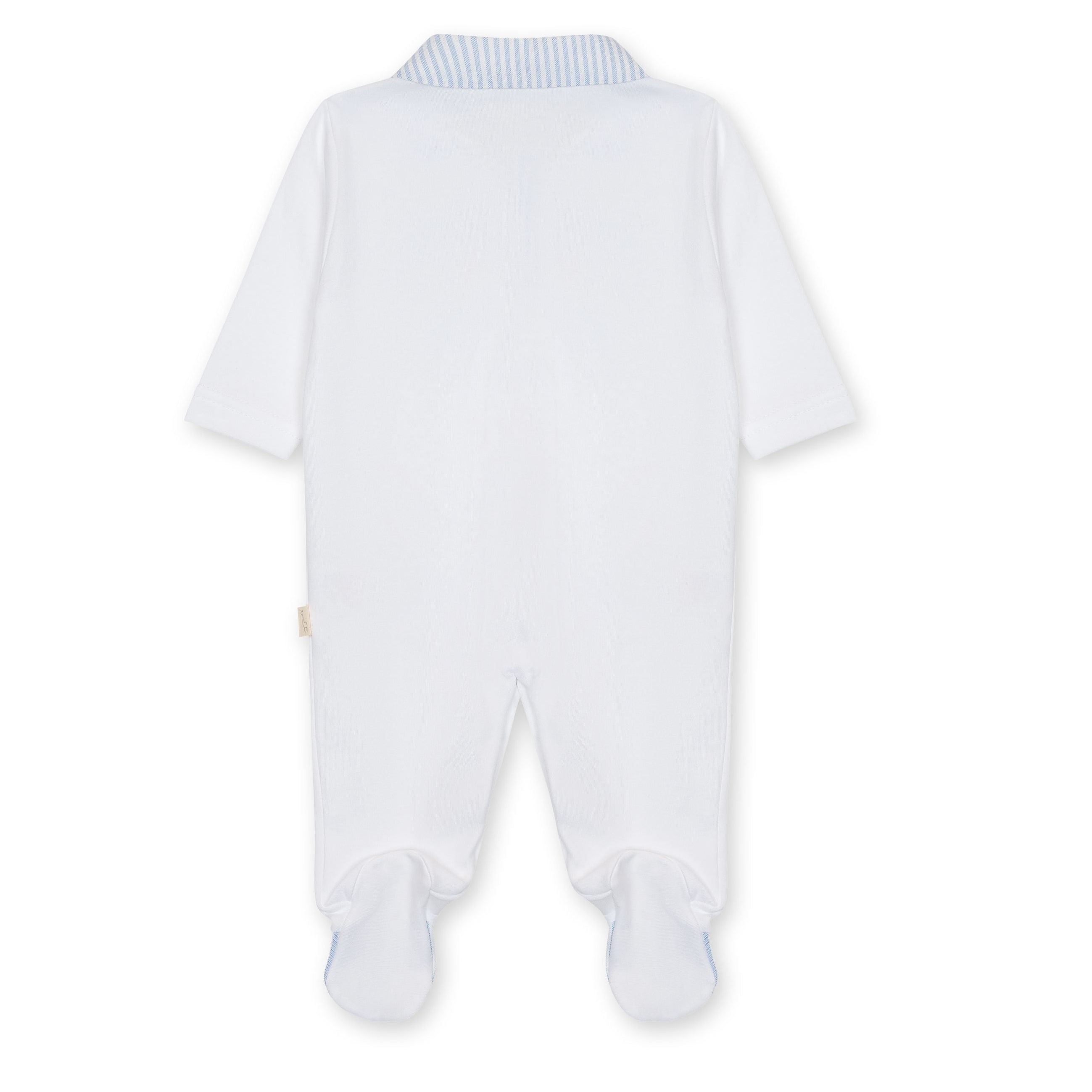 White Pima Footie with Oxford Stripe Yoke