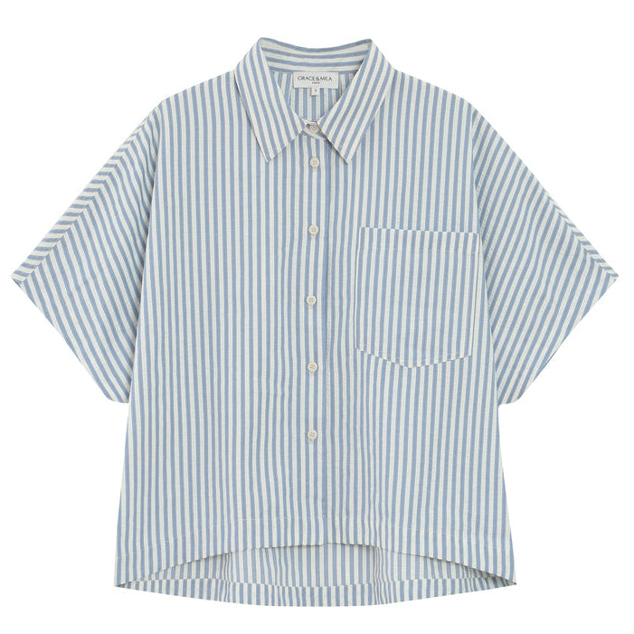 Blue Seersucker Oversized Shirt