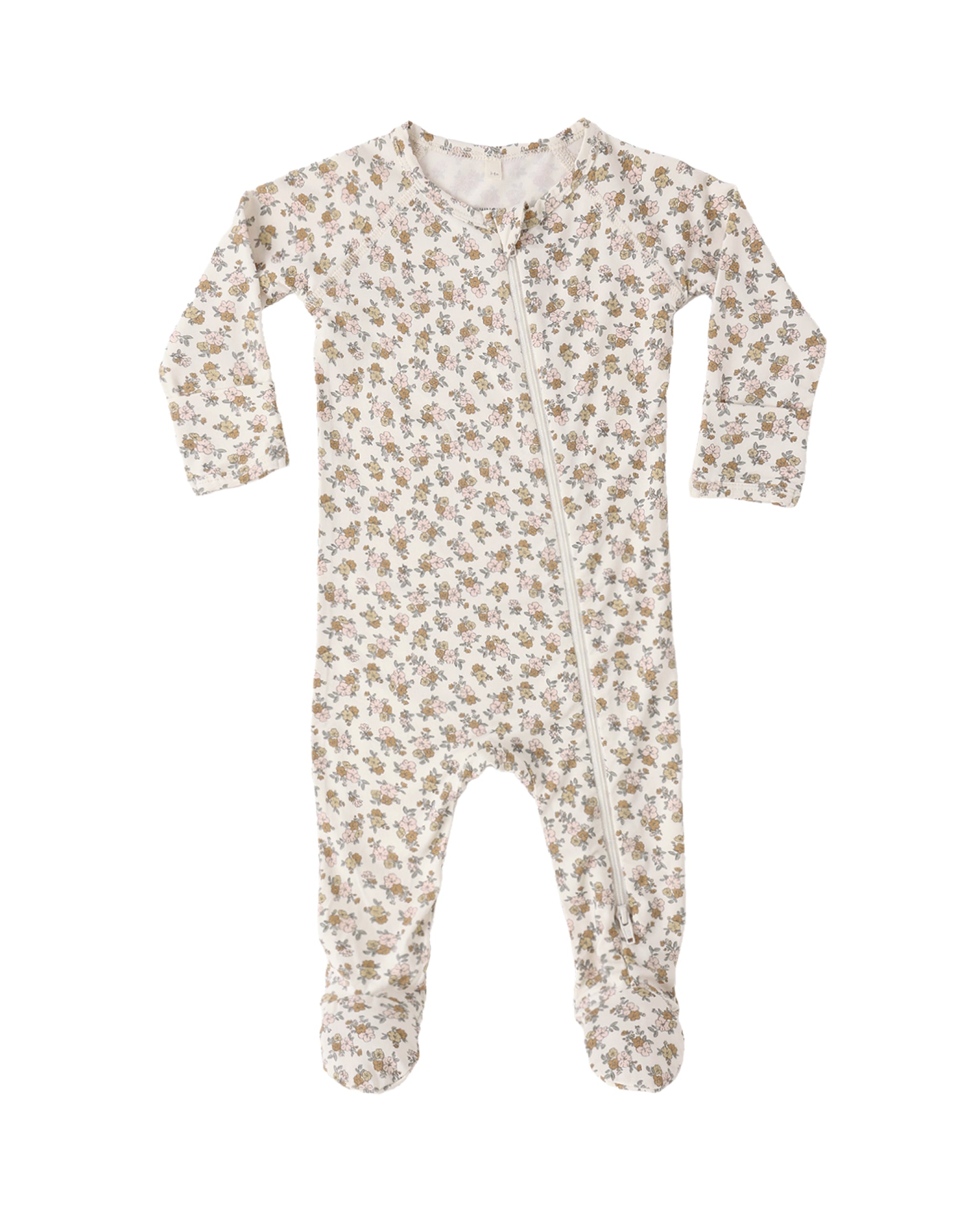 Bamboo PInk Rust Floral Zip Footie