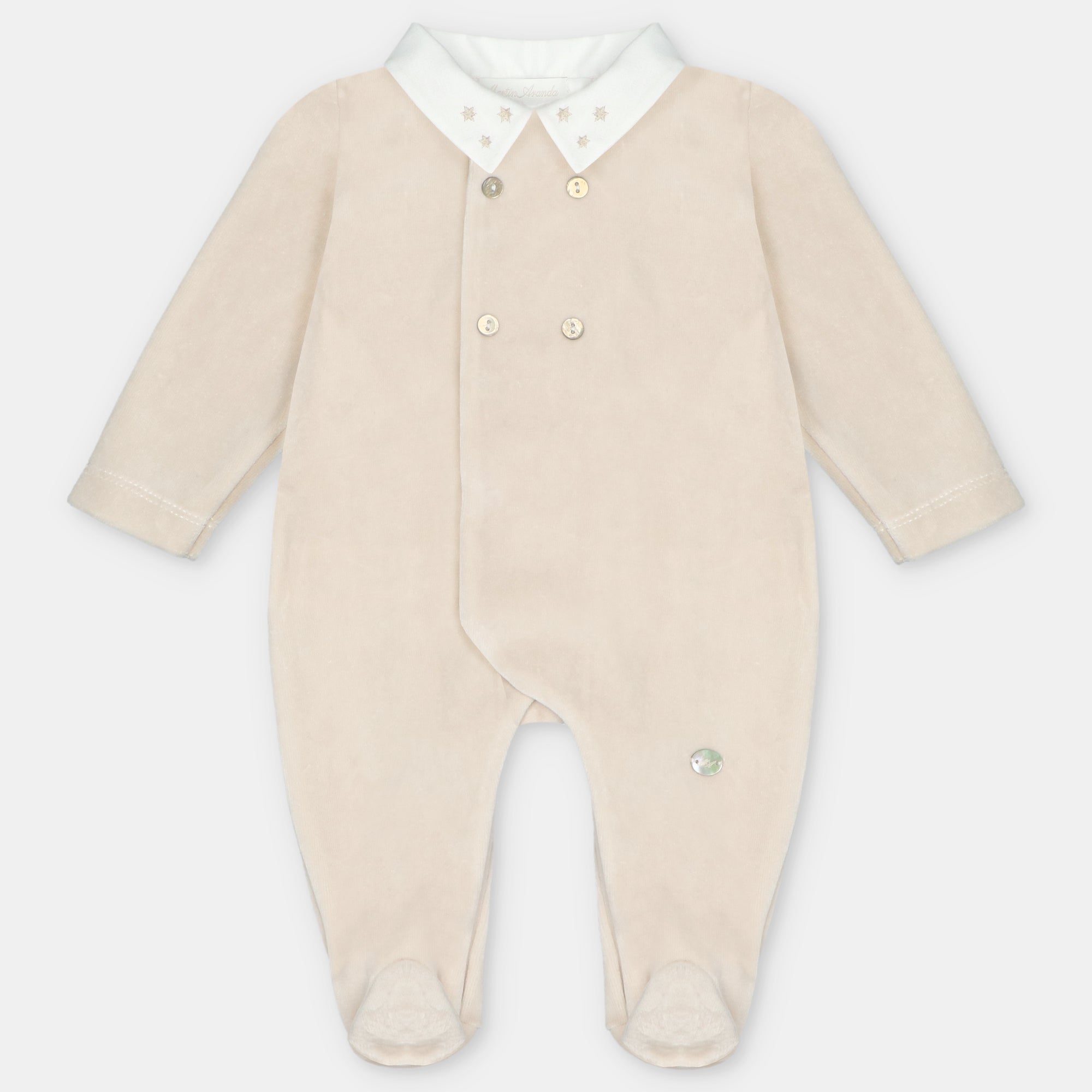 Beige Velour Footie Double Buttons