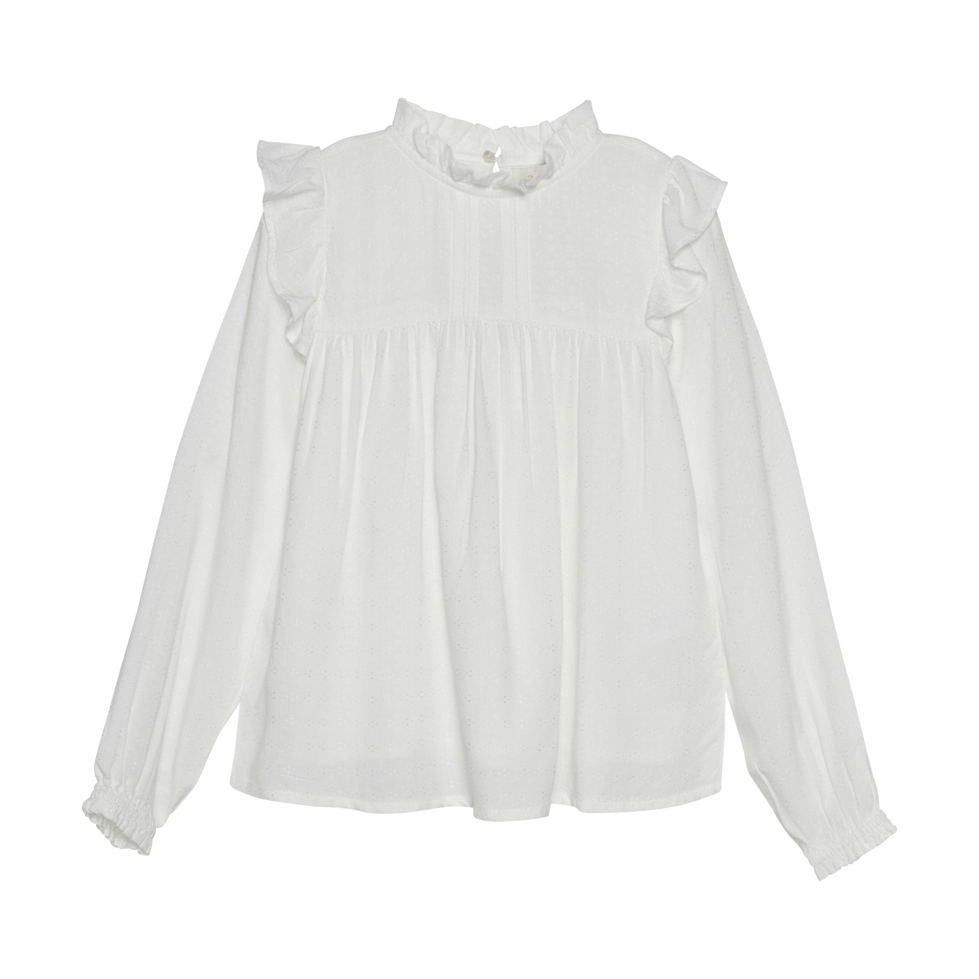 White Embroidered Ruffle Blouse