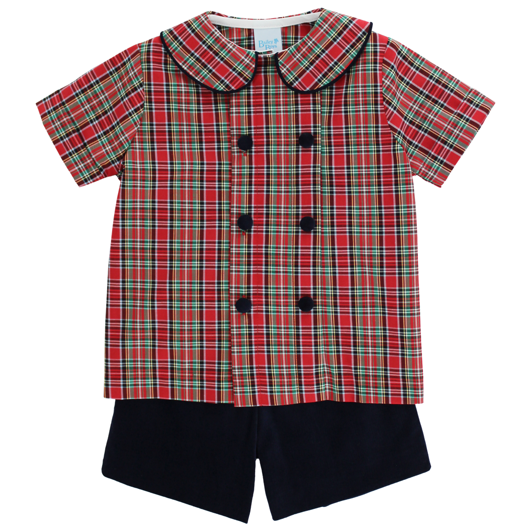Red Tartan and Navy Cord Shortset