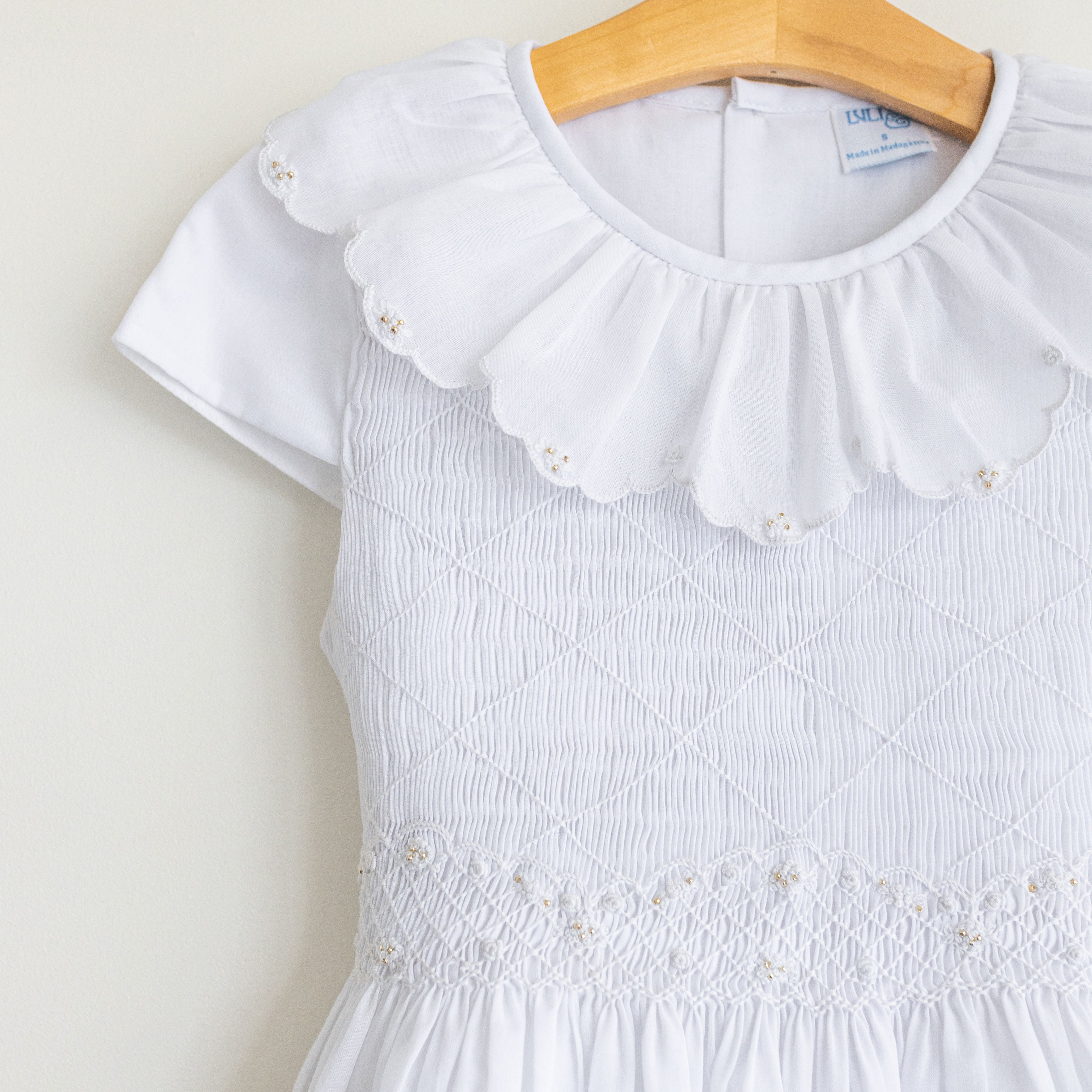 White Dress Smocked With Scallop Collar