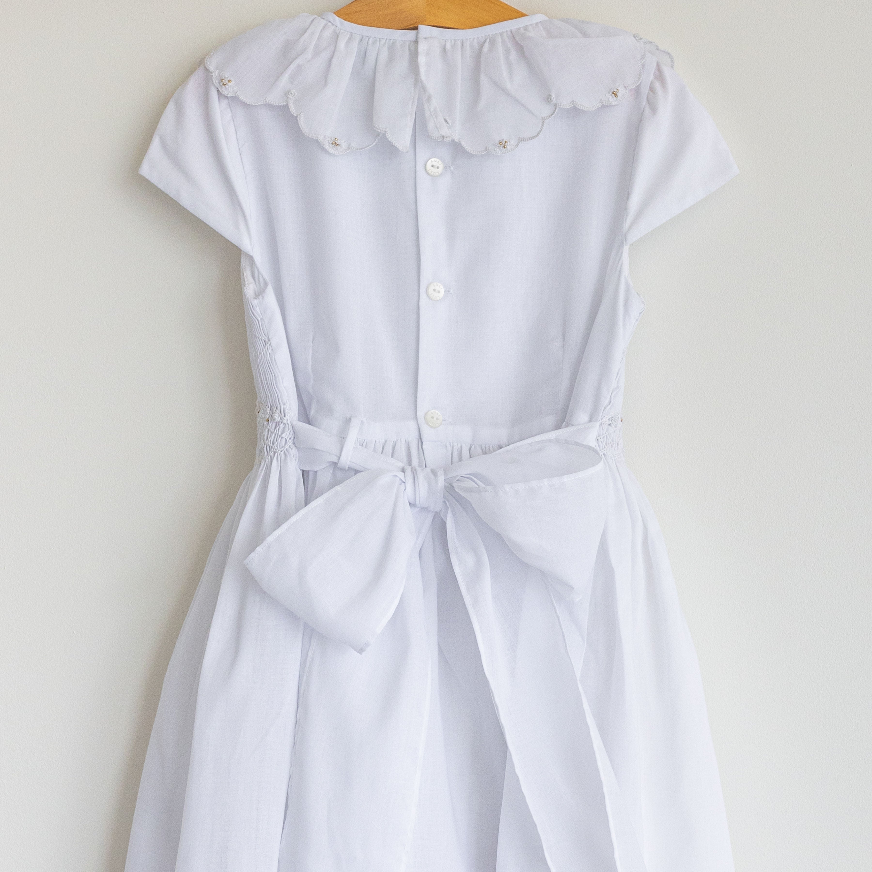 White Dress Smocked With Scallop Collar