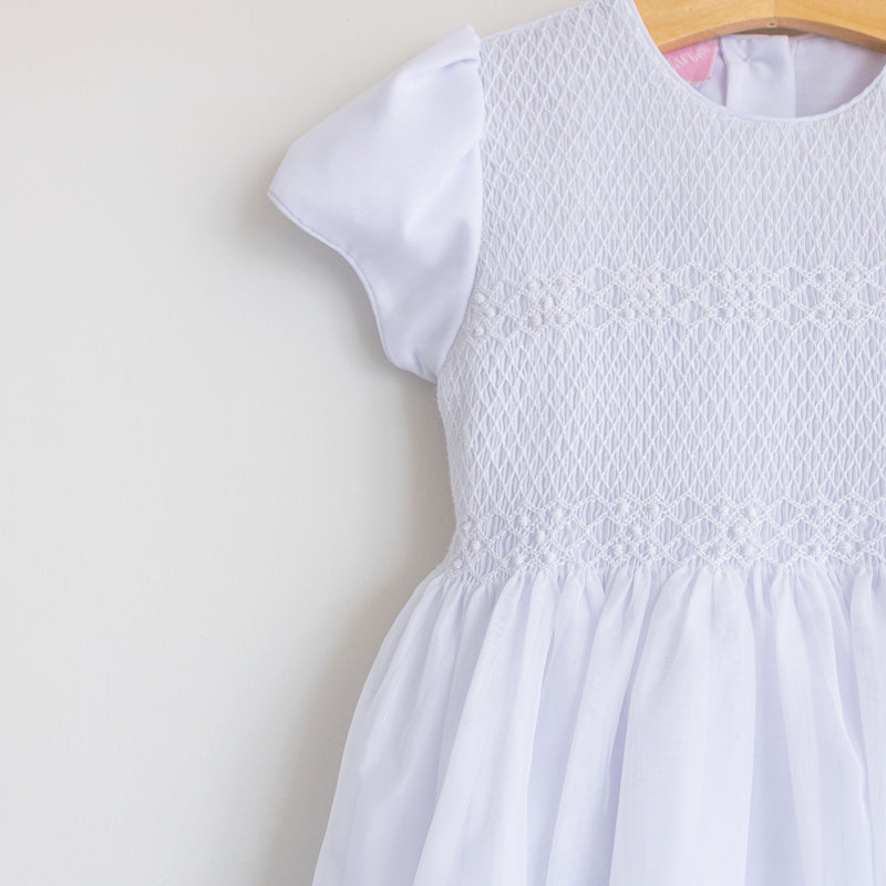 Smocked White Chiffon Dress