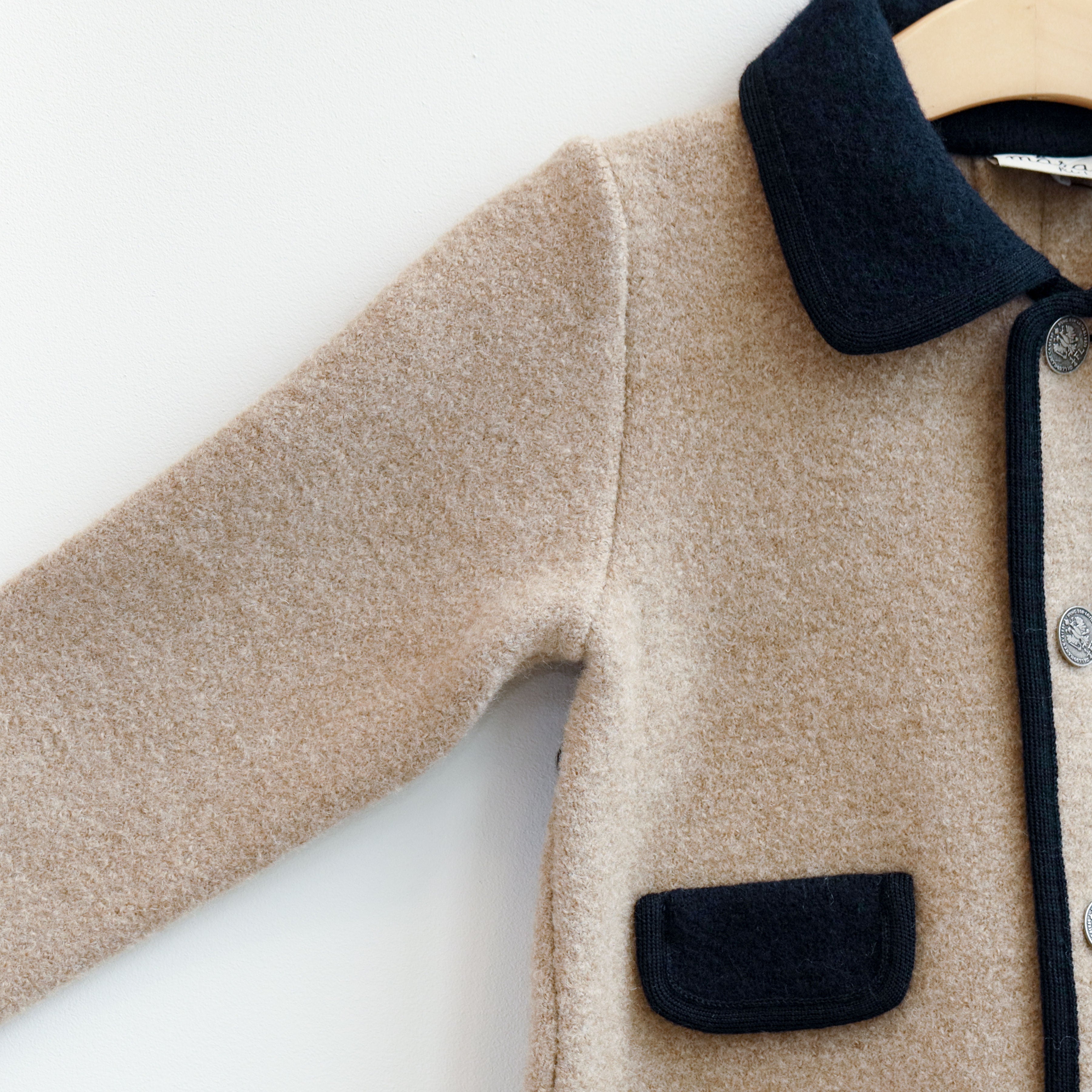 Beige with Navy Boiled Wool Infant Coat
