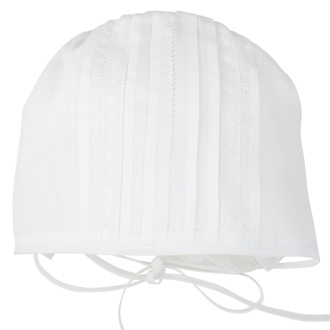 White Bonnet With Lace Inserts And Pleats