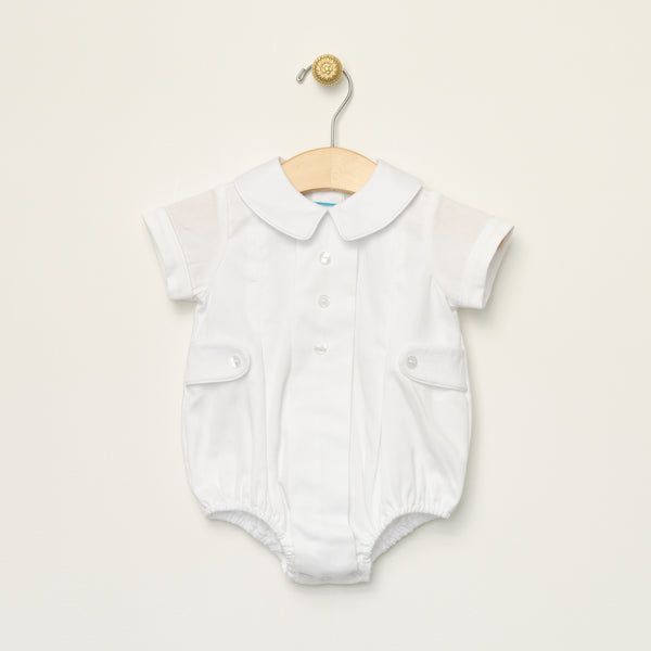 Anavini Baby Boys White Pique Bubble with Collar - Smocked in Ecru main image 0