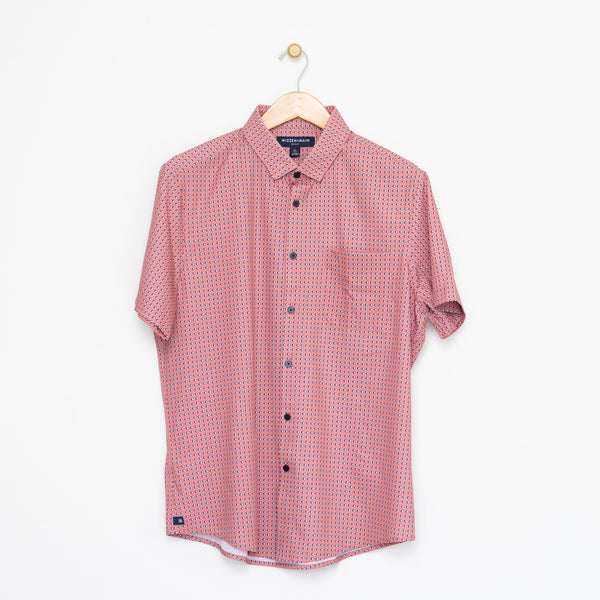 Coral Geometric Print SS Dress Shirt