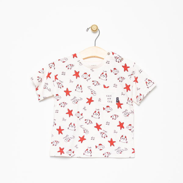 Cream Tee with Red Star Fish